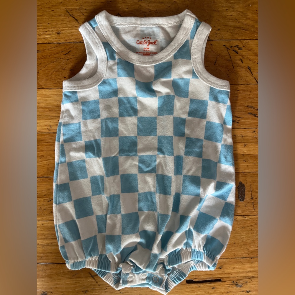 Cat & Jack Blue and White Checkered Baby Romper - Picture 2 of 3
